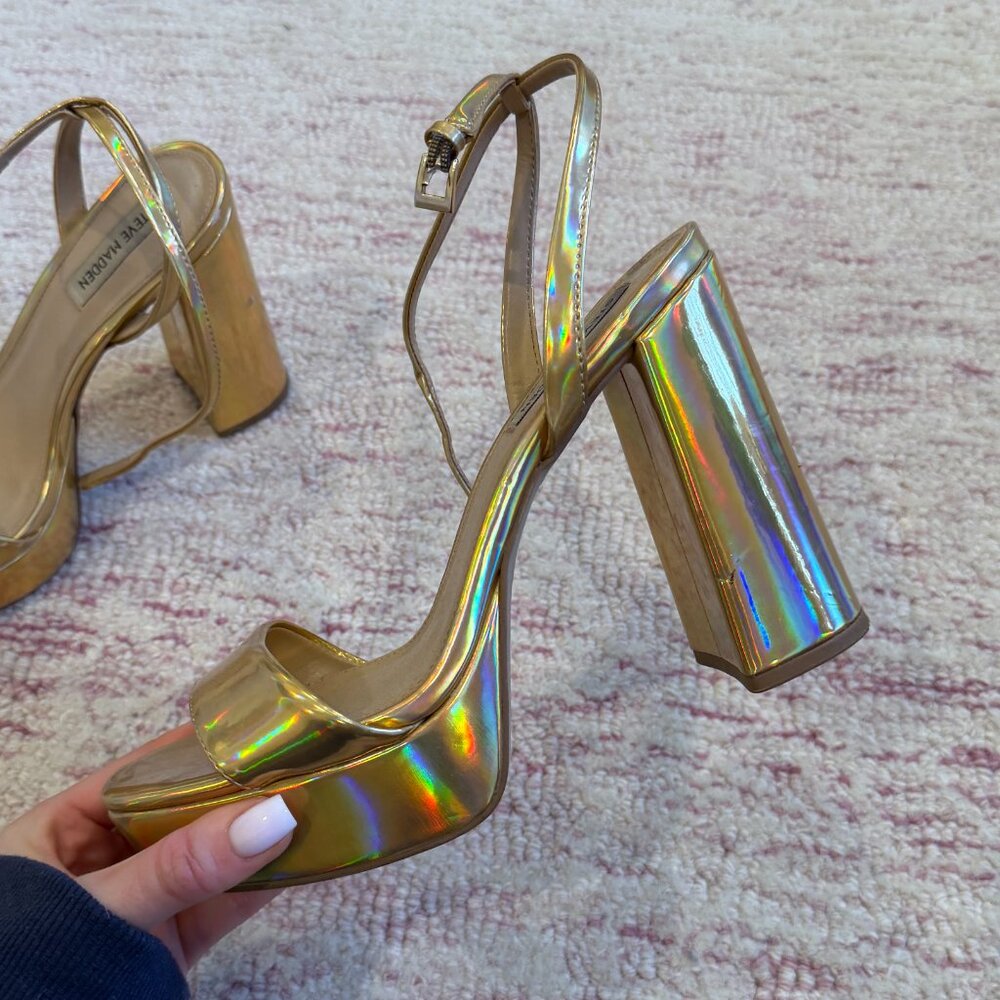 Steve Madden Gold Holographic Platform Heels- Size 8